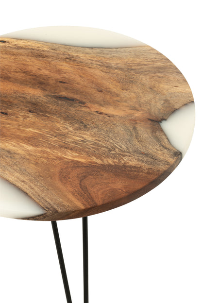 Ronde Bijzettafel Ø54cm Acaciahout Naturel/Wit J-Line