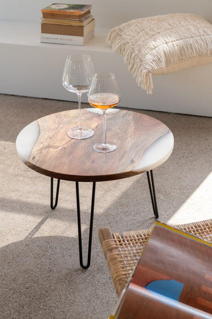 Ronde Bijzettafel Ø54cm Acaciahout Naturel/Wit J-Line