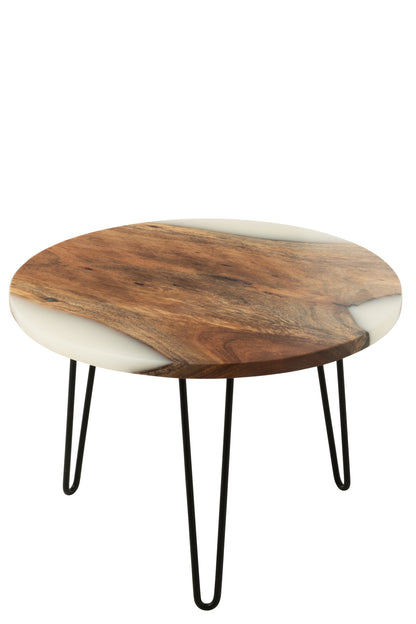 Ronde Bijzettafel Ø54cm Acaciahout Naturel/Wit J-Line