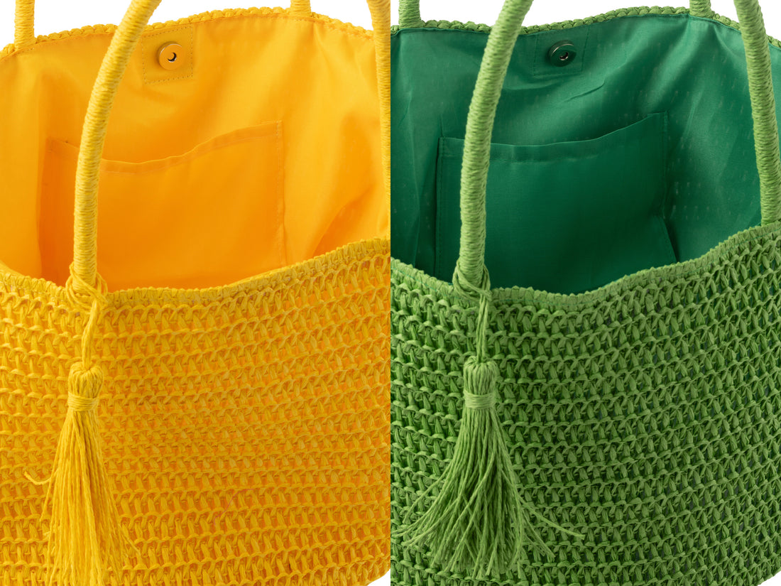 Strandtas + Tasje Groen/Geel Set van 2