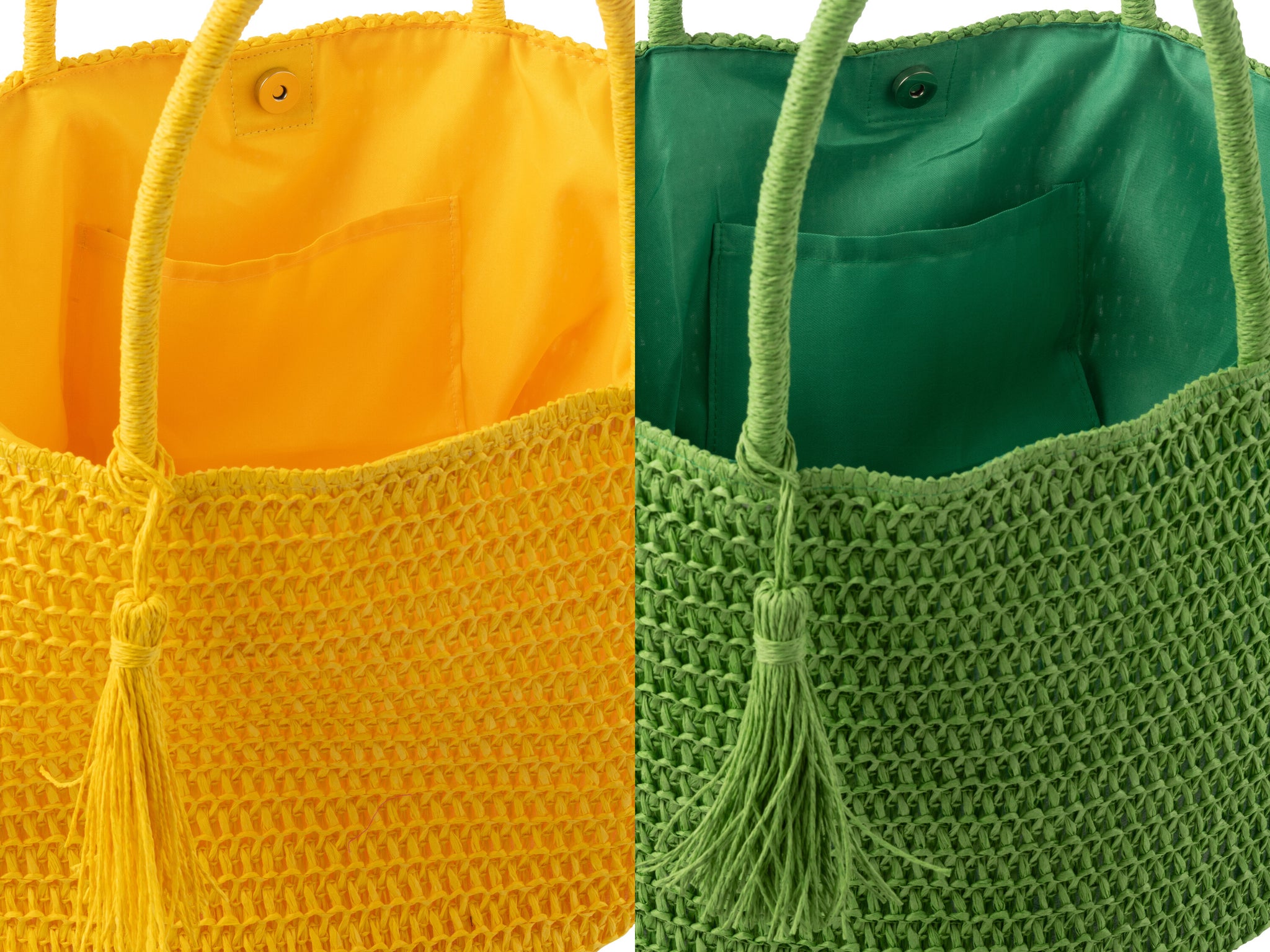 Strandtas + Tasje Groen/Geel Set van 2