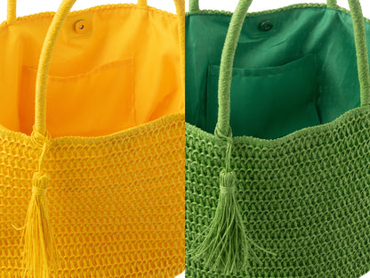 Strandtas + Tasje Groen/Geel Set van 2