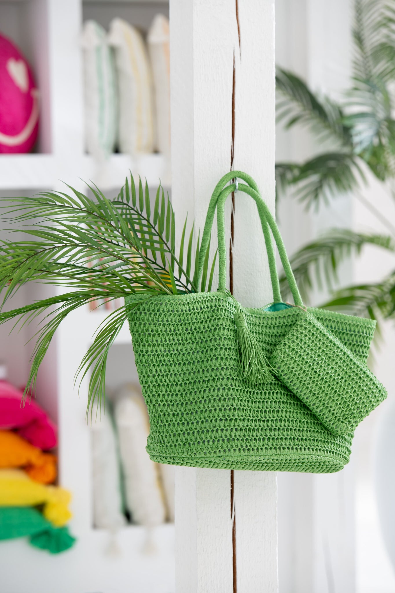 Strandtas + Tasje Groen/Geel Set van 2