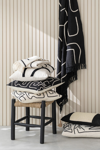 Plaid Strepen/Bogen Katoen Zwart/Wit 130x180cm