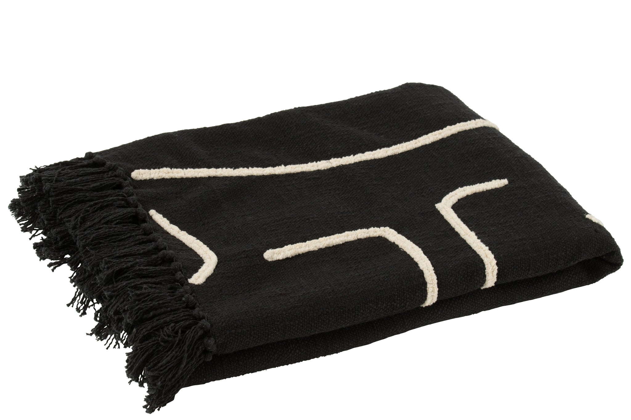 Plaid Strepen/Bogen Katoen Zwart/Wit 130x180cm
