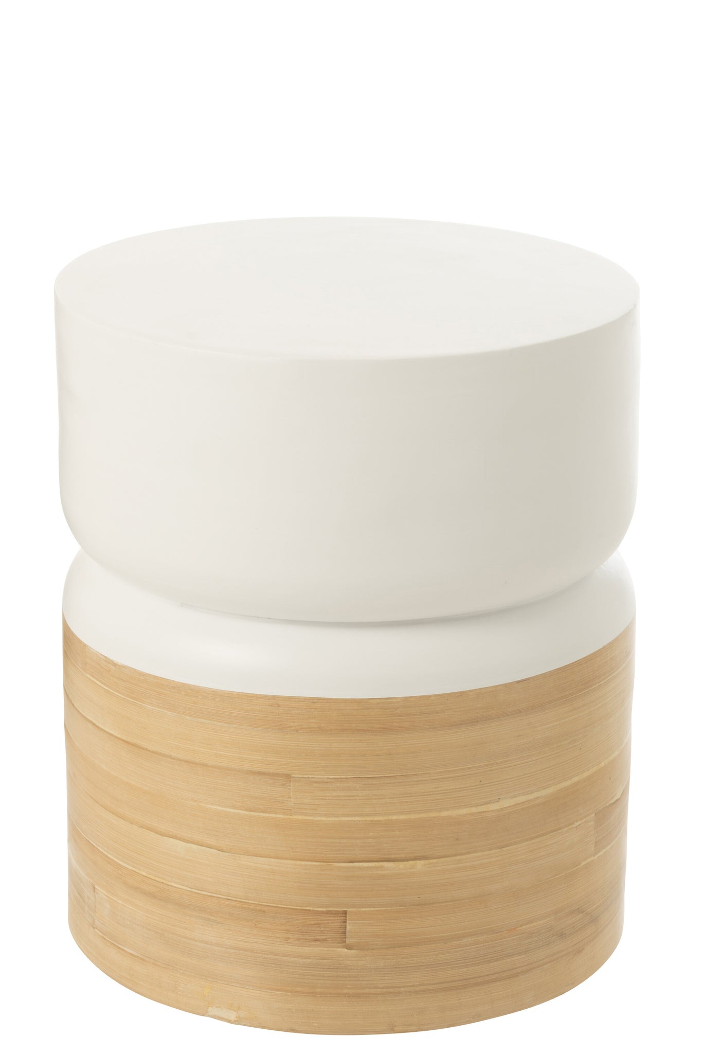 Bijzettafel Rond Bamboe Wit/Naturel