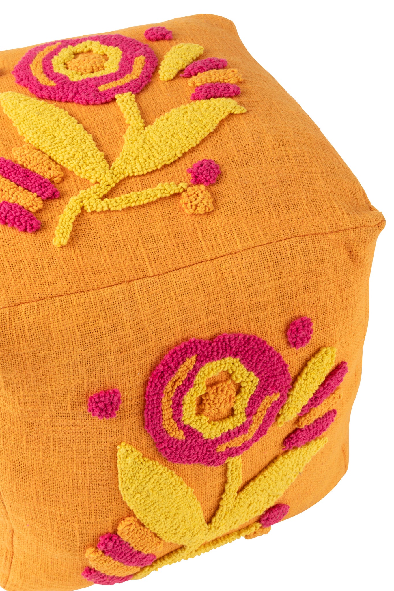 Poef Vierkant Bloem Katoen Oranje/Roze/Geel J-Line