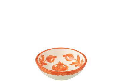 Kleine Lage Kom Granada Motief Oranje/Wit Keramiek J-Line