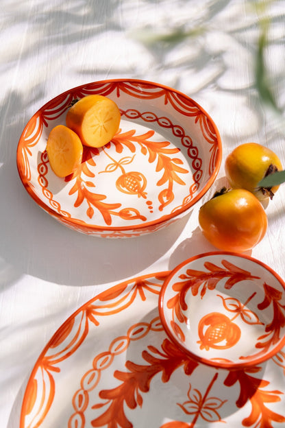 Grote Lage Kom Granada Motief Oranje/Wit Keramiek J-Line