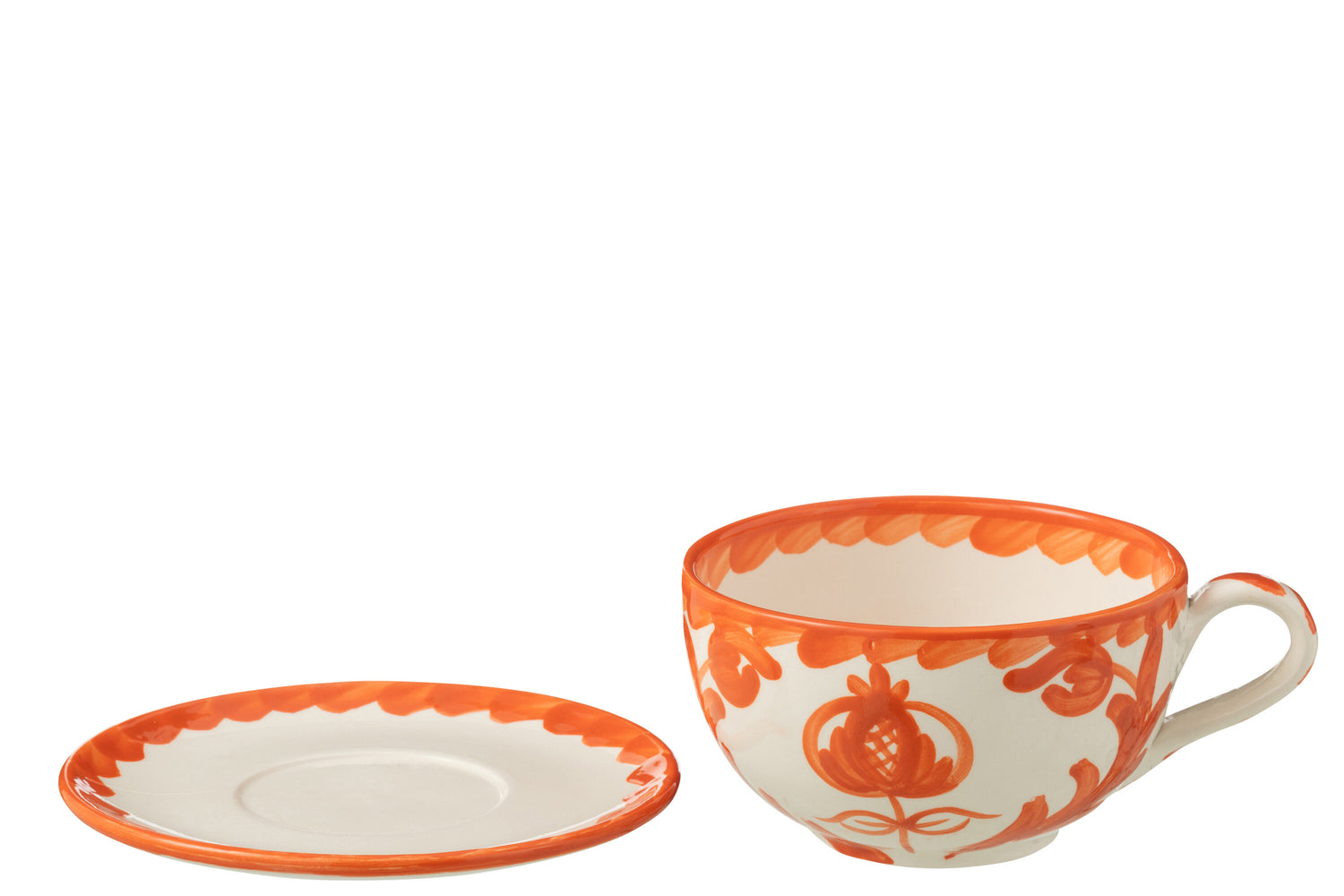 Koffiekop met Schaaltje Granada Motief Oranje/Wit Keramiek J-Line