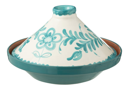 Tagine Granada Motief Aqua/Wit Keramiek J-Line