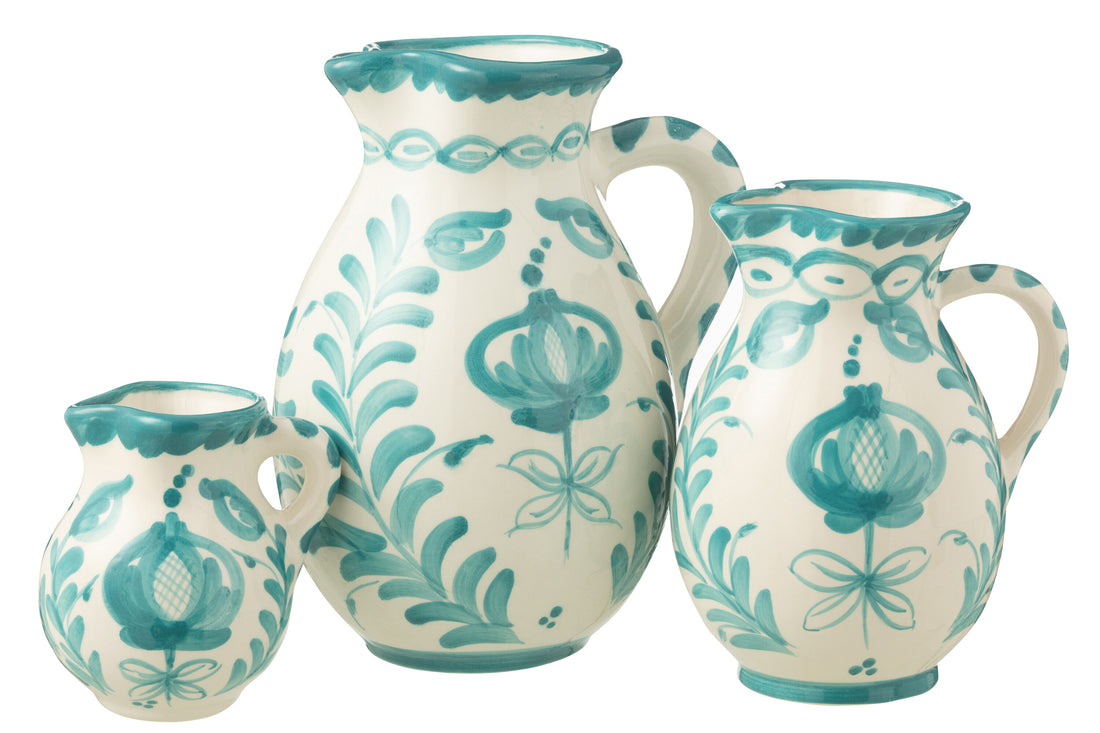 Grote Kan Granada Motief Aqua/Wit Keramiek J-Line
