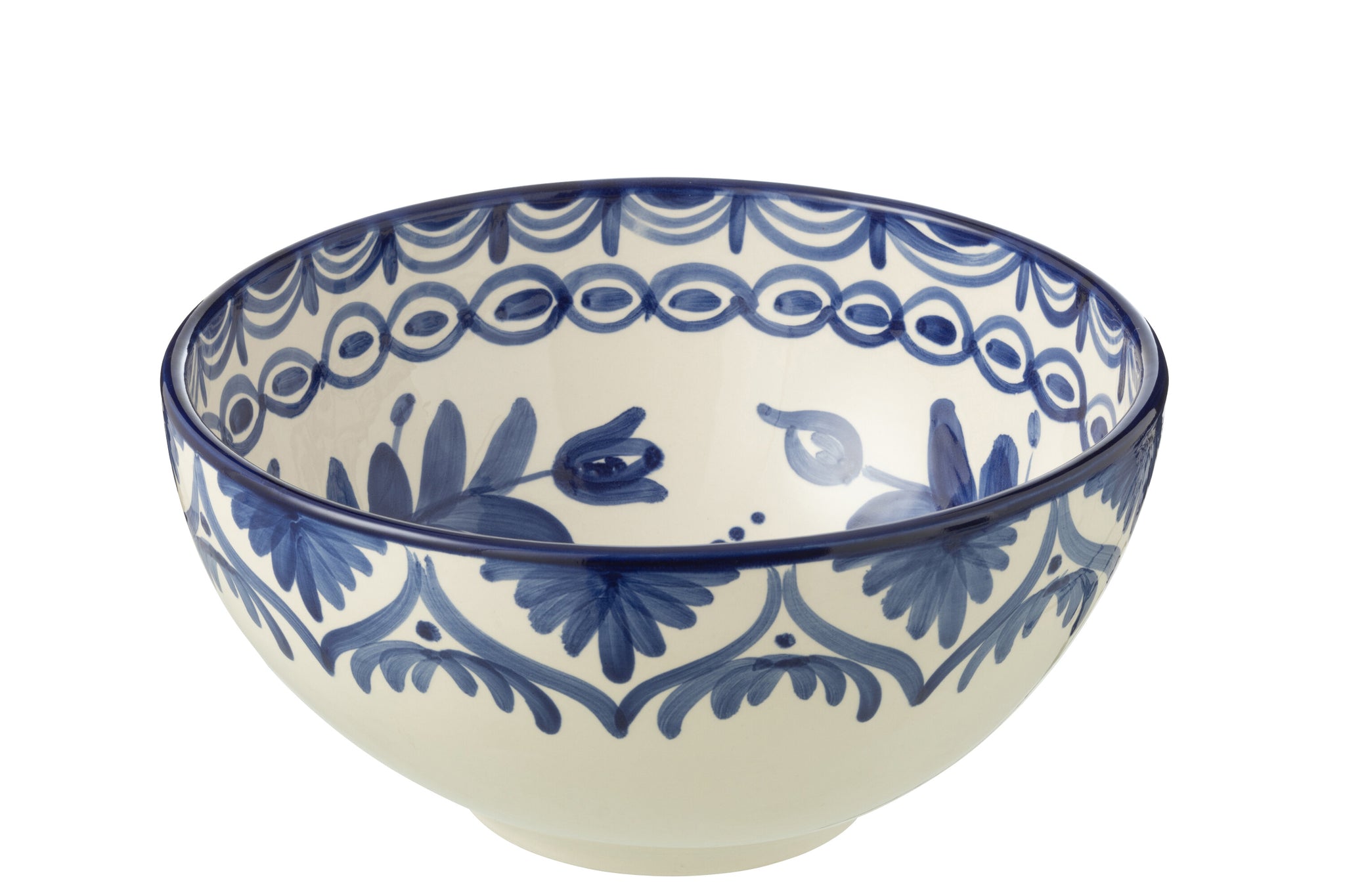 Grote Hoge Kom Granada Motief Cobalt Blauw/Wit Keramiek J-Line