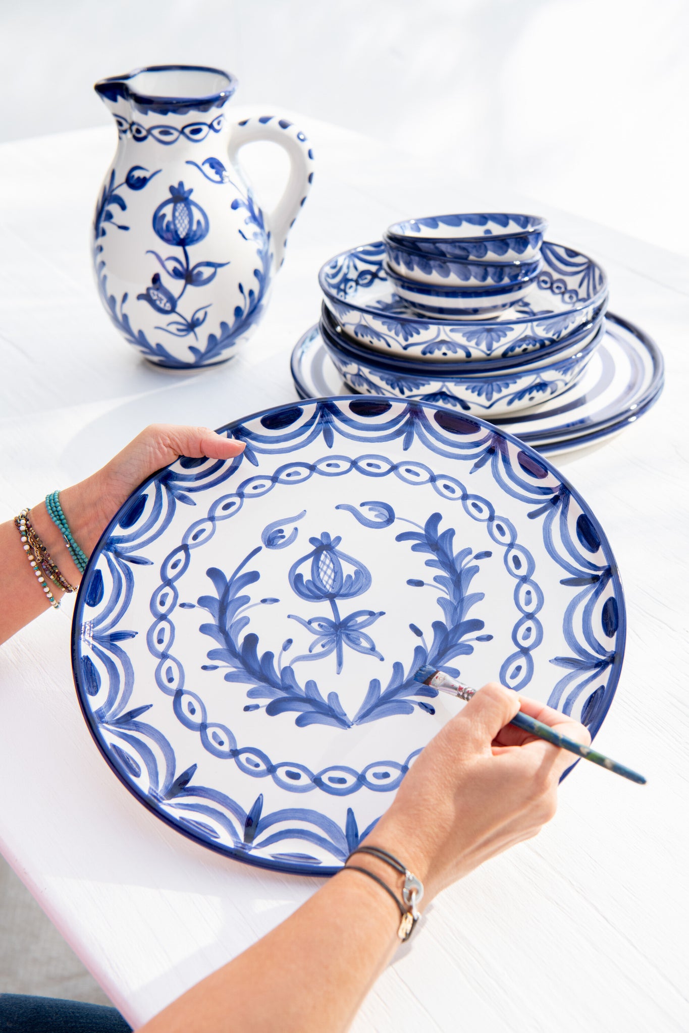 Dinerbord Granada Motief Cobalt Blauw/Wit Keramiek J-Line