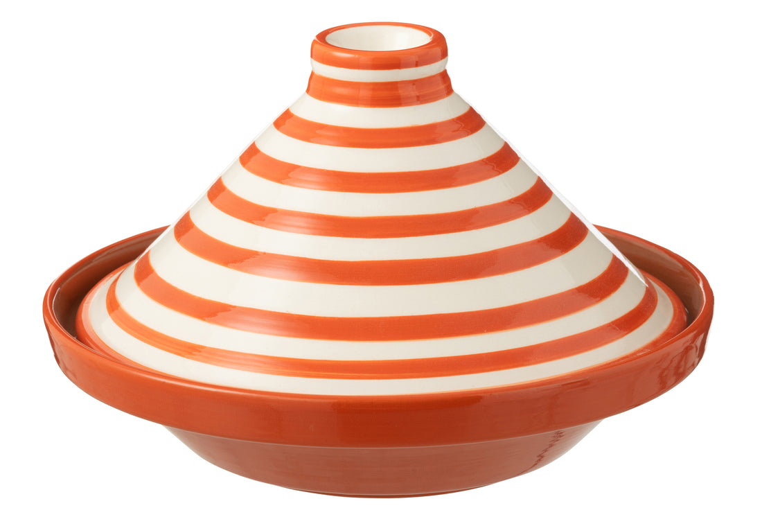 Tagine Granada Strepen Oranje/Wit Keramiek J-Line