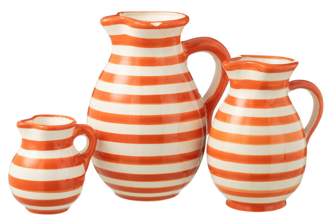 Grote Kan Granada Strepen Oranje/Wit Keramiek J-Line