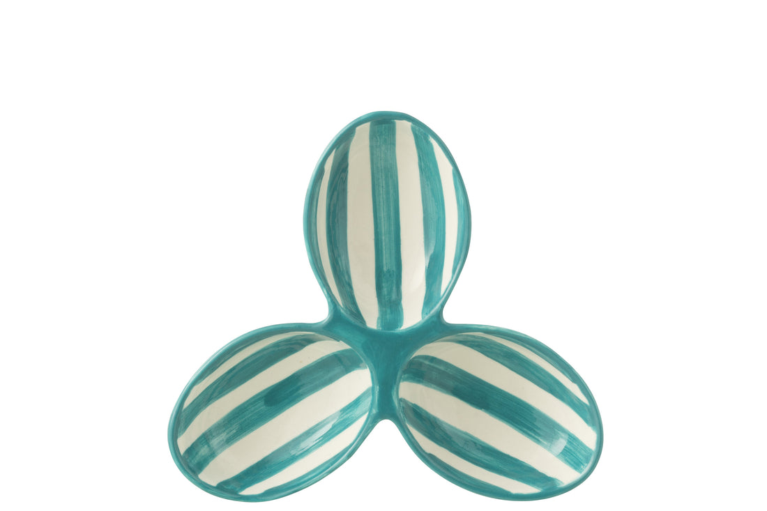 Apero Bakjes Granada Strepen Aqua/Wit Keramiek J-Line