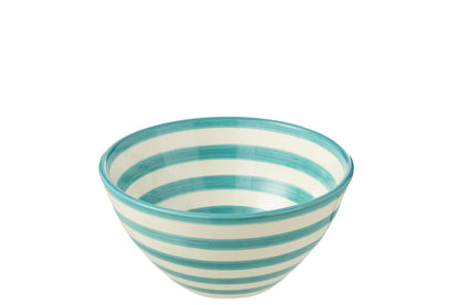 Medium Hoge Kom Granada Strepen Aqua/Wit Keramiek J-Line