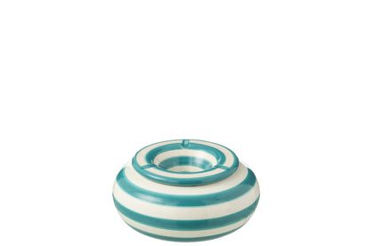 Grote Asbak Granada Strepen Aqua/Wit Keramiek J-Line