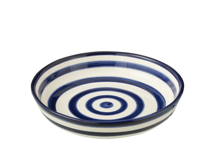 Grote Lage Kom Granada Strepen Cobalt Blauw/Wit Keramiek J-Line