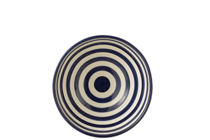 Grote Hoge Kom Granada Strepen Cobalt Blauw/Wit Keramiek J-Line