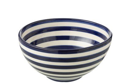 Grote Hoge Kom Granada Strepen Cobalt Blauw/Wit Keramiek J-Line