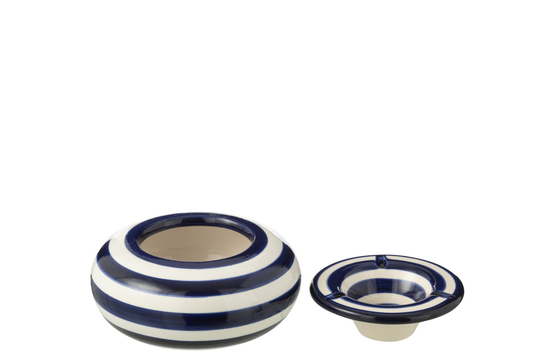 Grote Asbak Granada Strepen Cobalt Blauw/Wit Keramiek J-Line