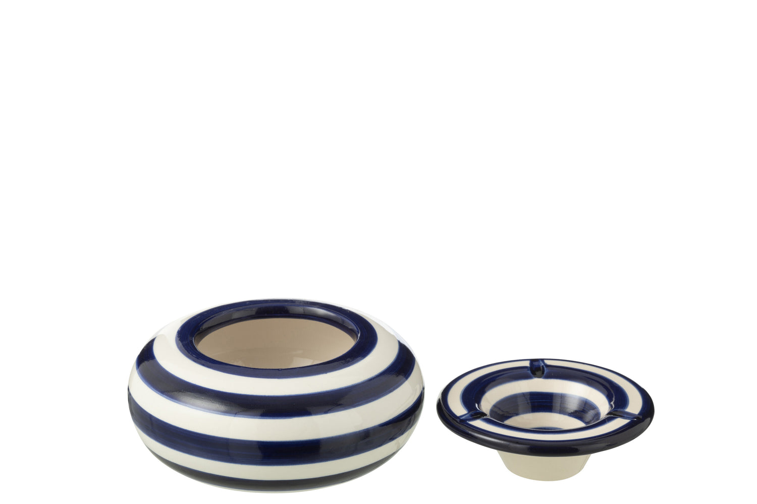 Grote Asbak Granada Strepen Cobalt Blauw/Wit Keramiek J-Line