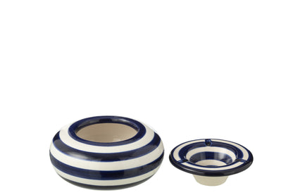 Grote Asbak Granada Strepen Cobalt Blauw/Wit Keramiek J-Line