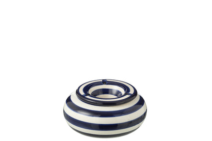 Grote Asbak Granada Strepen Cobalt Blauw/Wit Keramiek J-Line