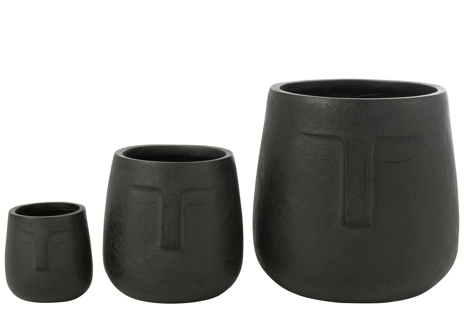 Bloempotten Moai Klei Zwart Set van 3 J-Line