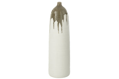 Vaas Olea Fles Olijfgroen/Wit Large Dia20cmxH67,5cm J-Line