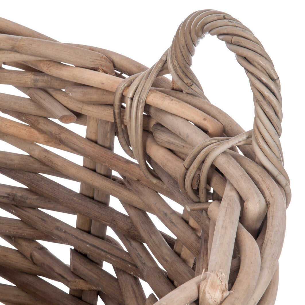 Mand Rond + Handvat Riet Naturel Set van 2  75X60Cm J-Line