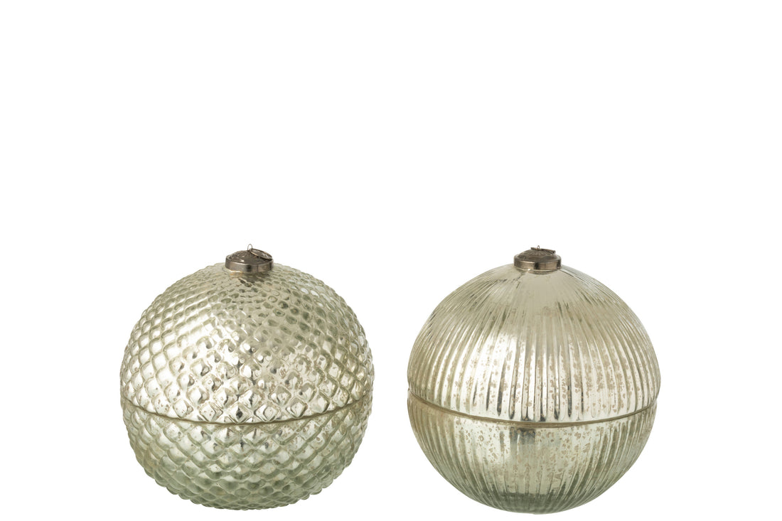 Geurkaars Kerstbal Glas Zilver Large J-Line Set van 2