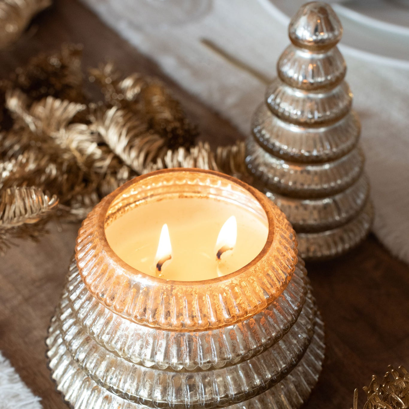 Geurkaars Boom Geribbeld Glas Goudkleurig Large j-Line