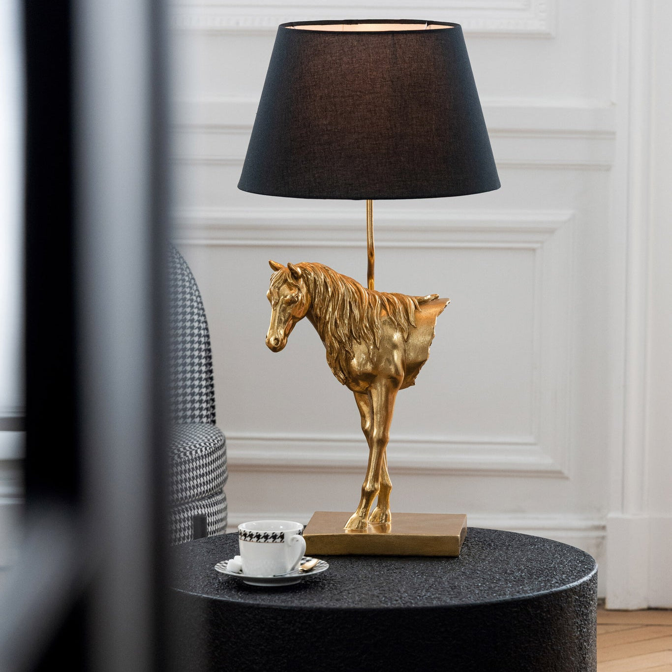 Tafellamp Paardenvoorkant Polyresin Goudkleurig/Zwart J-Line