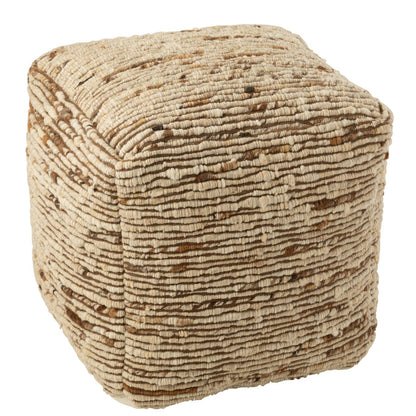 Poef Geweven Wol Ecru/Bruin 45x45x45cm J-Line