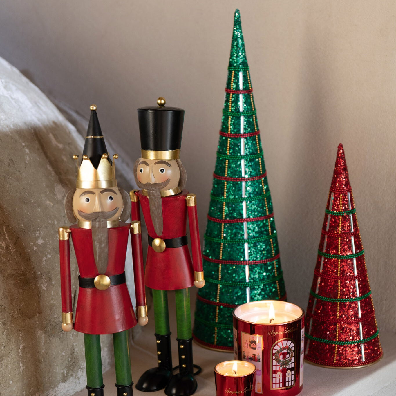 Kegel Ijzer/Kralen Kerstrood Set van 2 J-Line