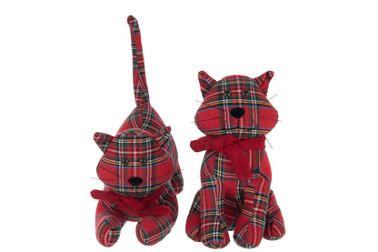 Deurstop Kat Geruit Polyester Kerstrood/Donkergroen Set van 2 J-Line