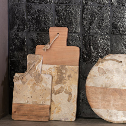 Kaasplank Rond Marmer Beige/Naturel J-Line