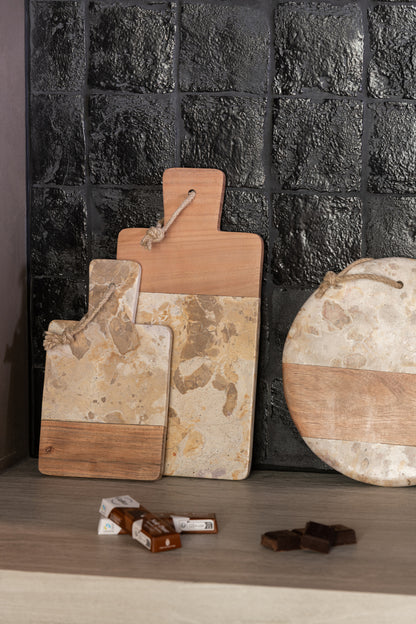 Kaasplank Rond Marmer Beige/Naturel J-Line