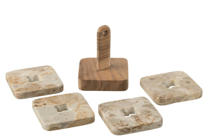 Doos Van 4 Onderzetter Marmer Naturel/Beige J-Line