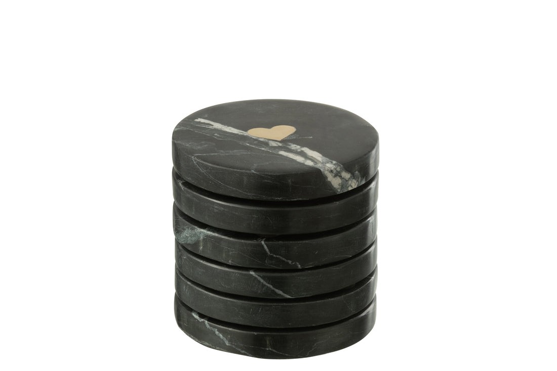 Onderzetter Hart Marmer Zwart/Goudkleurig Set van 6