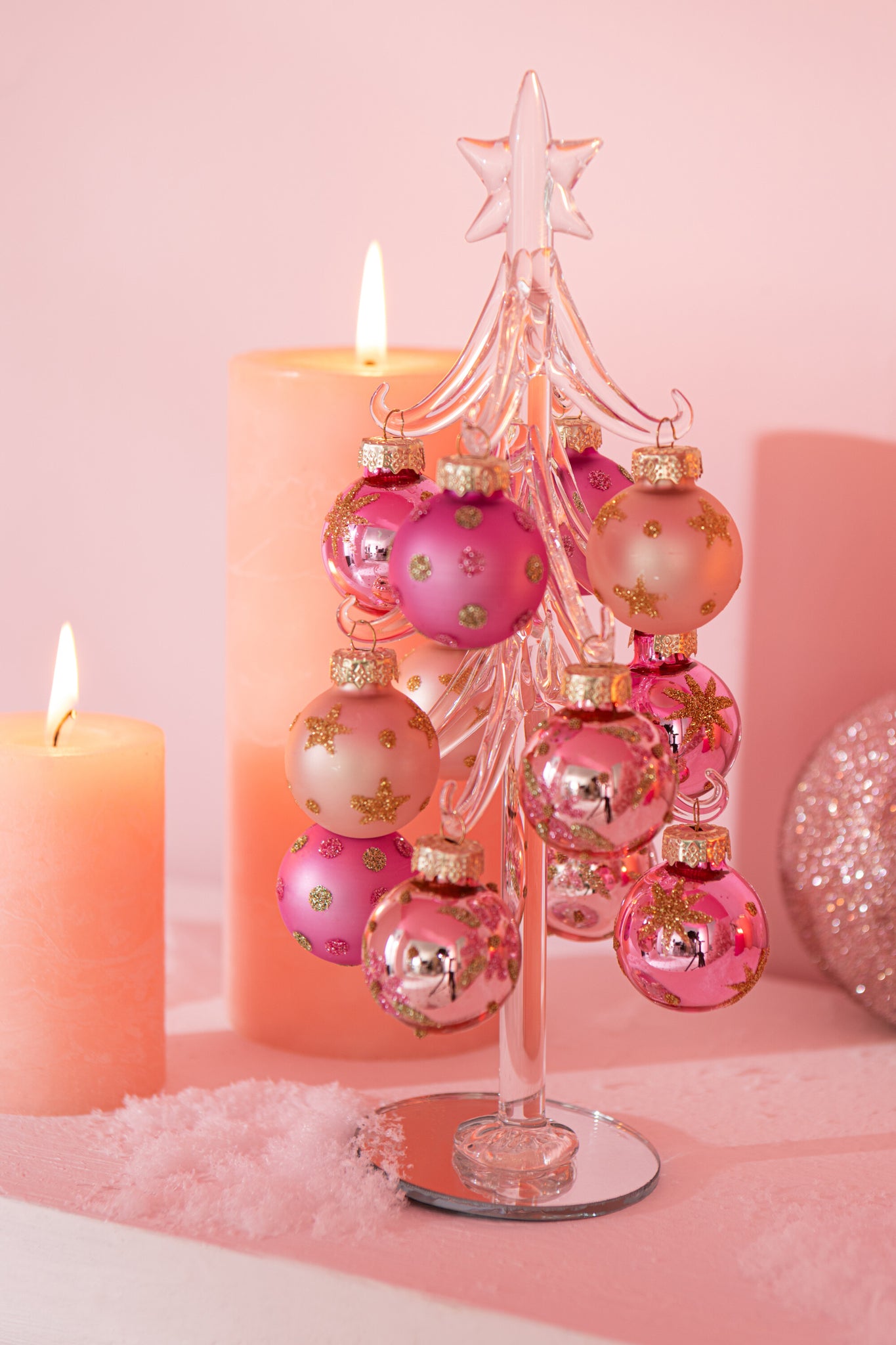 Kerstboom + Ballen Glas Roze/Transparant Small J-Line