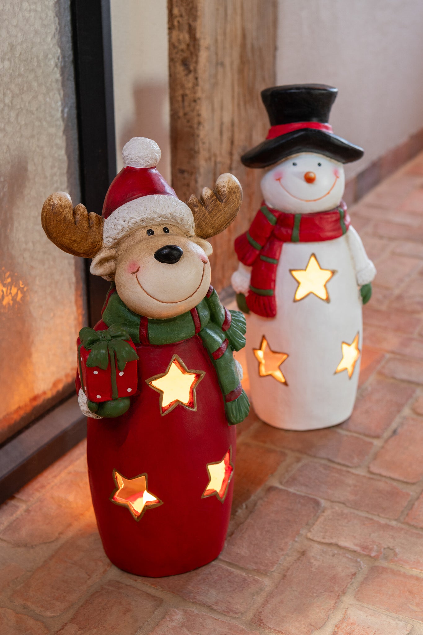 Theelichthouder Sneeuwman Sjaal + Hoed Magnesium Meerkleurig Small J-Line