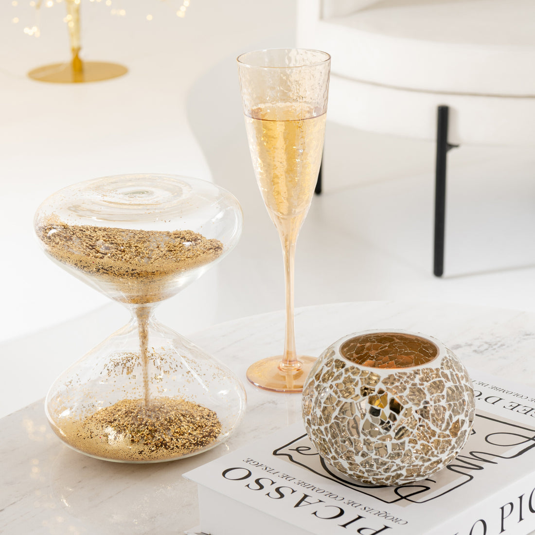 Windlicht Craquelé Glas Goudkleurig Set van 2 J-Line