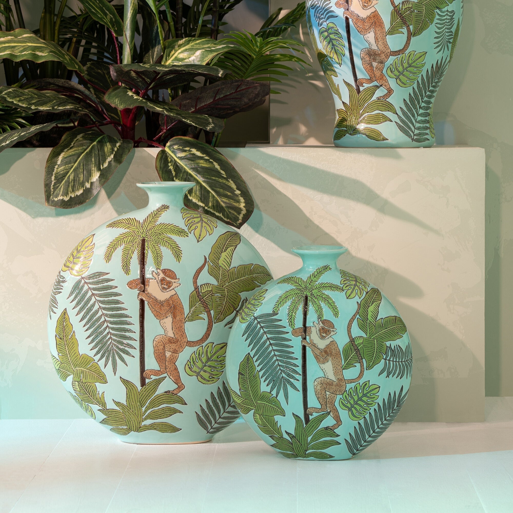 Jungle Kruik Aap Porselein Ø29,5cmxH54,5 J-Line