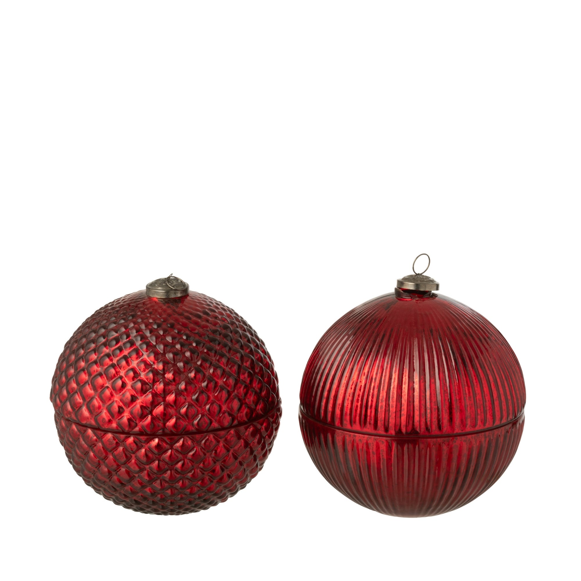 Geurkaars Kerstbal Glas Kerstrood Large J-Line Set van 2