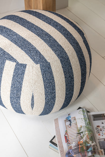 Loungestoel met Poef Gestreepte Stof Blauw/Gebroken Wit J-Line