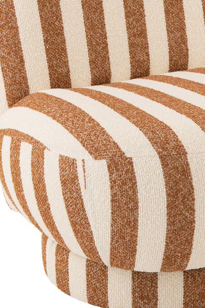 Loungestoel met Poef Gestreepte Stof Camel/Gebroken Wit J-Line